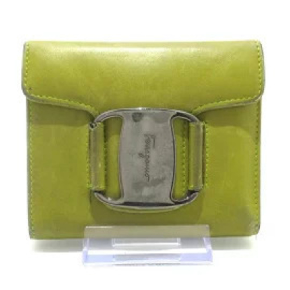 Salvatore Ferragamo Vara Bi fold Wallet Yellow Green Leather